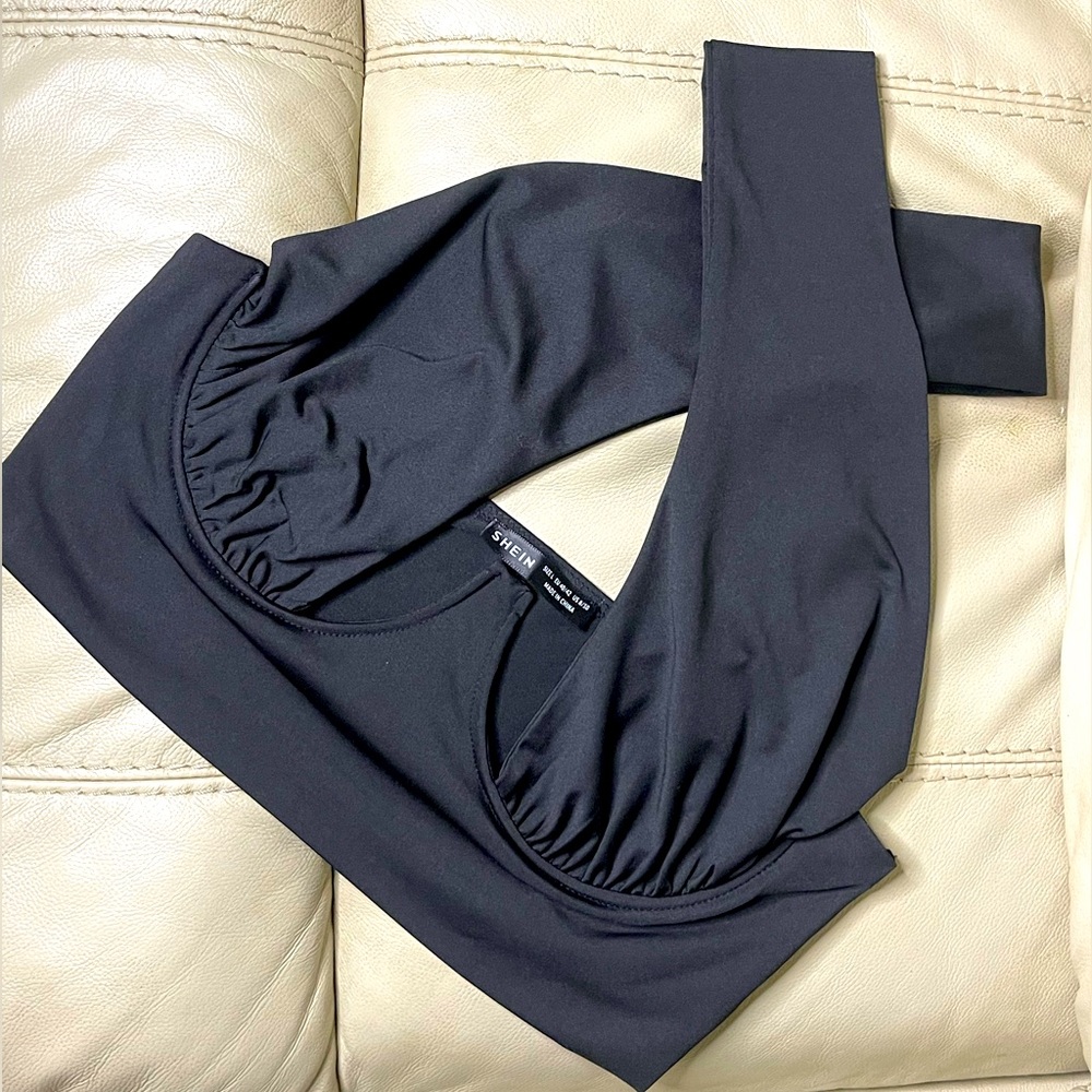 Black crossbody halter top